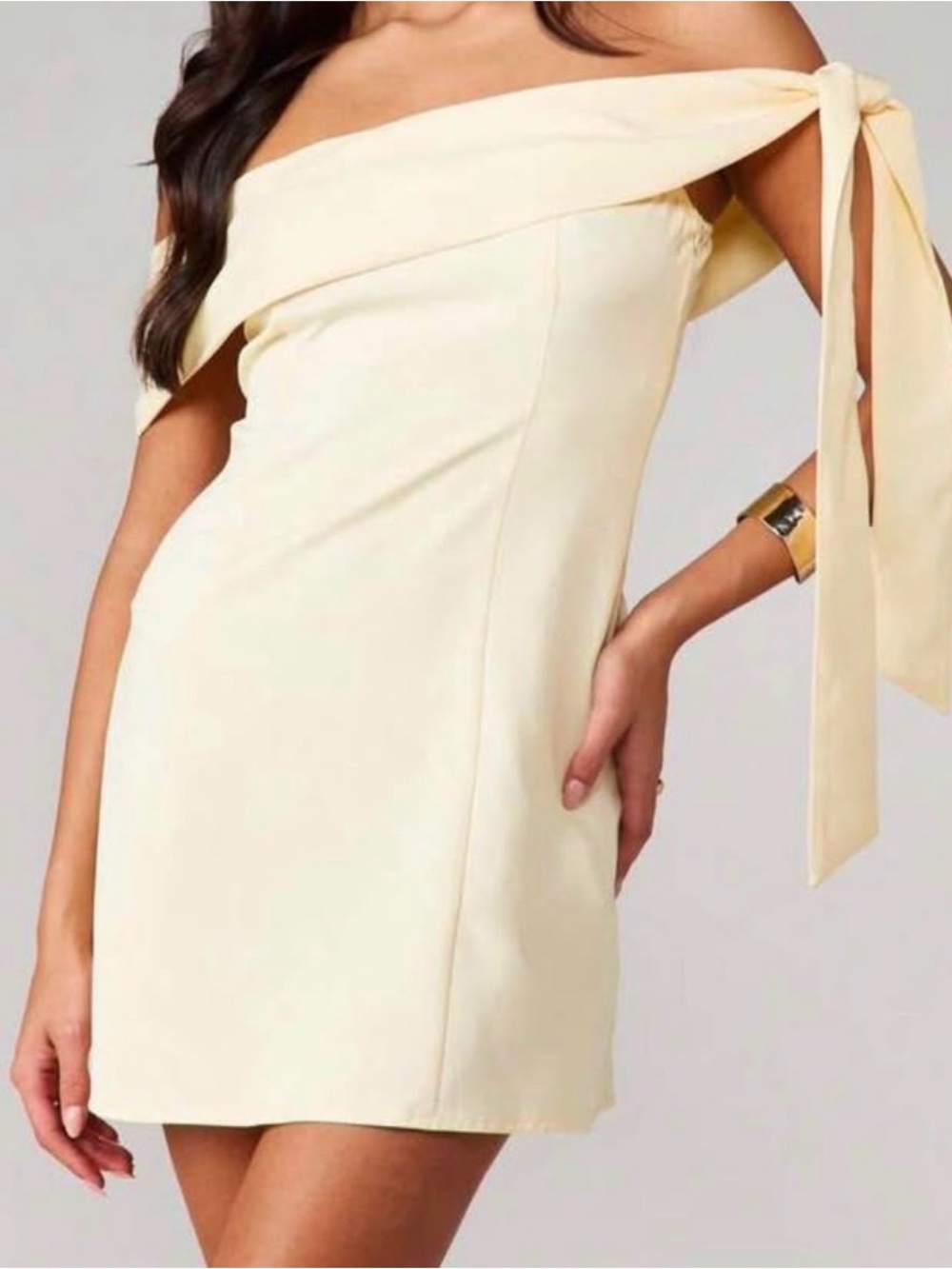 Off-Shoulder Yellow Dress with Tie Detail